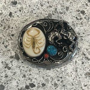 Scorpion Cowboy Belt Buckle Turquoise Coral Buckle